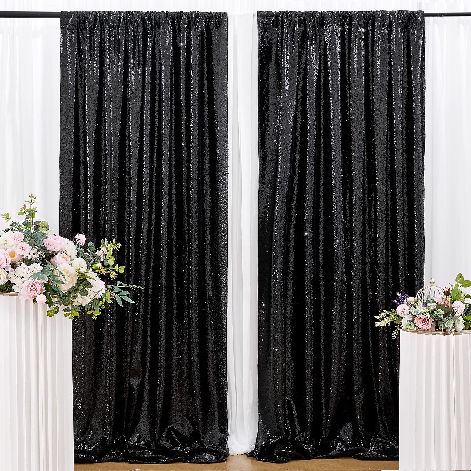 B-COOL Black Sequin Backdrop Curtains Black