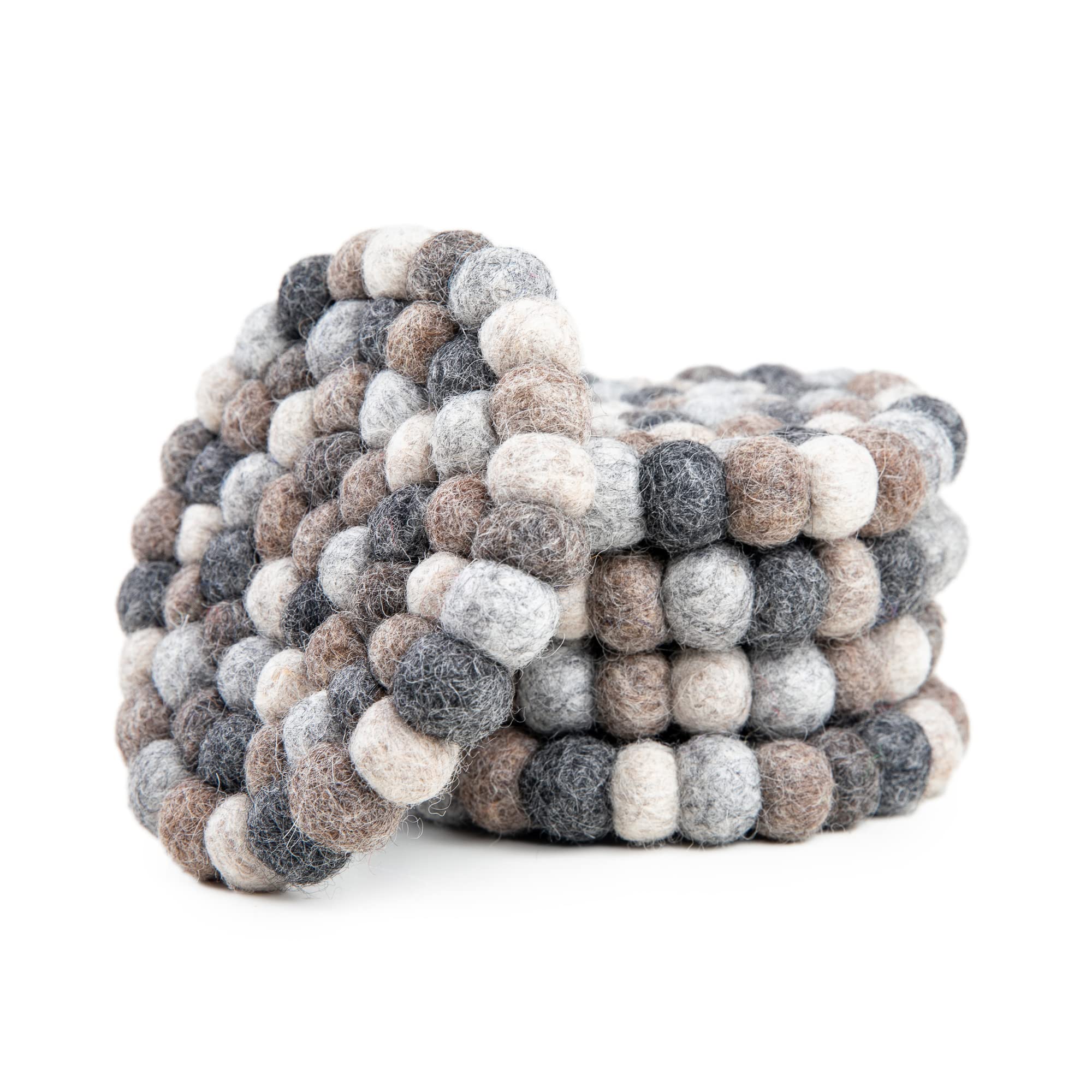 Round Felt Ball Coasters - 100% Merino Wool Table Coasters - Felt Coaster Pads, Absorbent Trivet for Drinks - Heat Resistant, Thick & Durable Hand Felted in Nepal by Woolygon- Multicolor - Set of 5