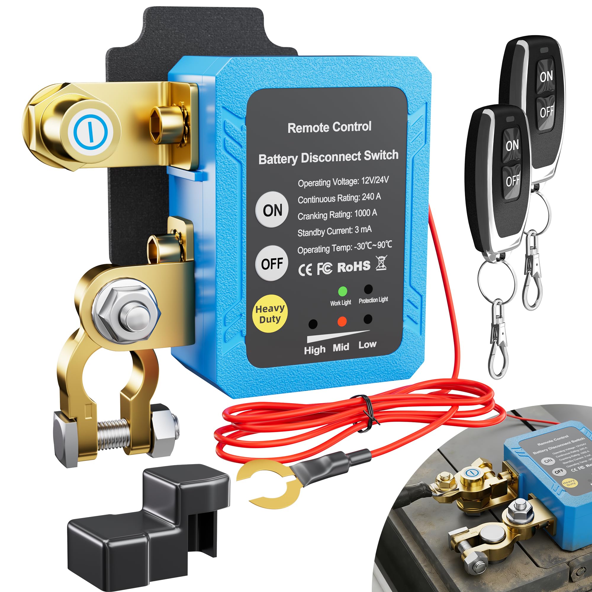 Photo 1 of RVBOATPAT 12V 240A Remote Battery Disconnect Switch Kill Switch Automatic Power Shut Off Switch Remote Control Switch for Auto Car Truck Boat