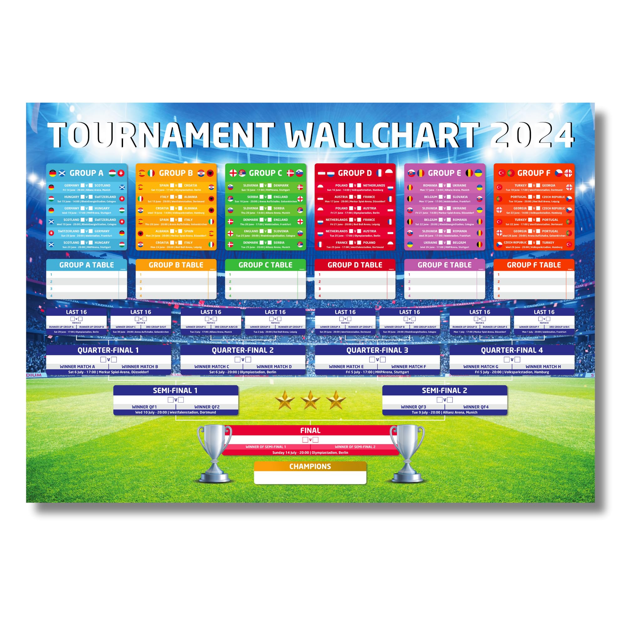 State Media Vision Euro Tournament Wallchart 2024 - Track All The Scores and Follow The Full Schedules