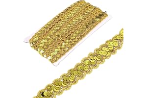 MECCANIXITY 0.9 Inch x 14 Yards Sequin Trim Light Gold Wave Flat Sequin Braid Trim Strip Paillette Ribbon for Crafts, Embellishments, DIY Sewing Costume Decor