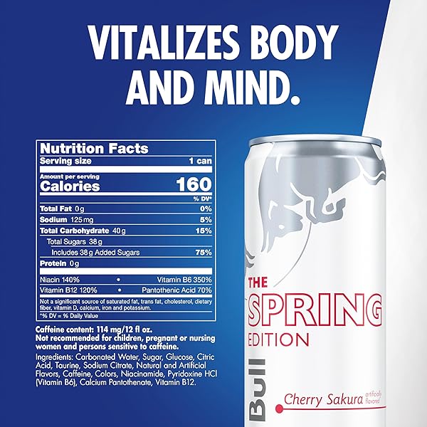 RED BULL SPRING EDITION ENERGY DRINK, CHERRY SAKURA, 114MG CAFFEINE, TAURINE & B VITAMINS, 12 OZ. PACK OF 24 CANS