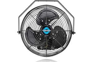 Tornado 12 Inch Outdoor Water-Resistant Metal Industrial Wall Mounted Fan IPX4 Rated High Velocity Wall Fan For Commercial, Industrial, Residential, 3 Speed 6.6 FT Cord cETL Safety Listed, Black