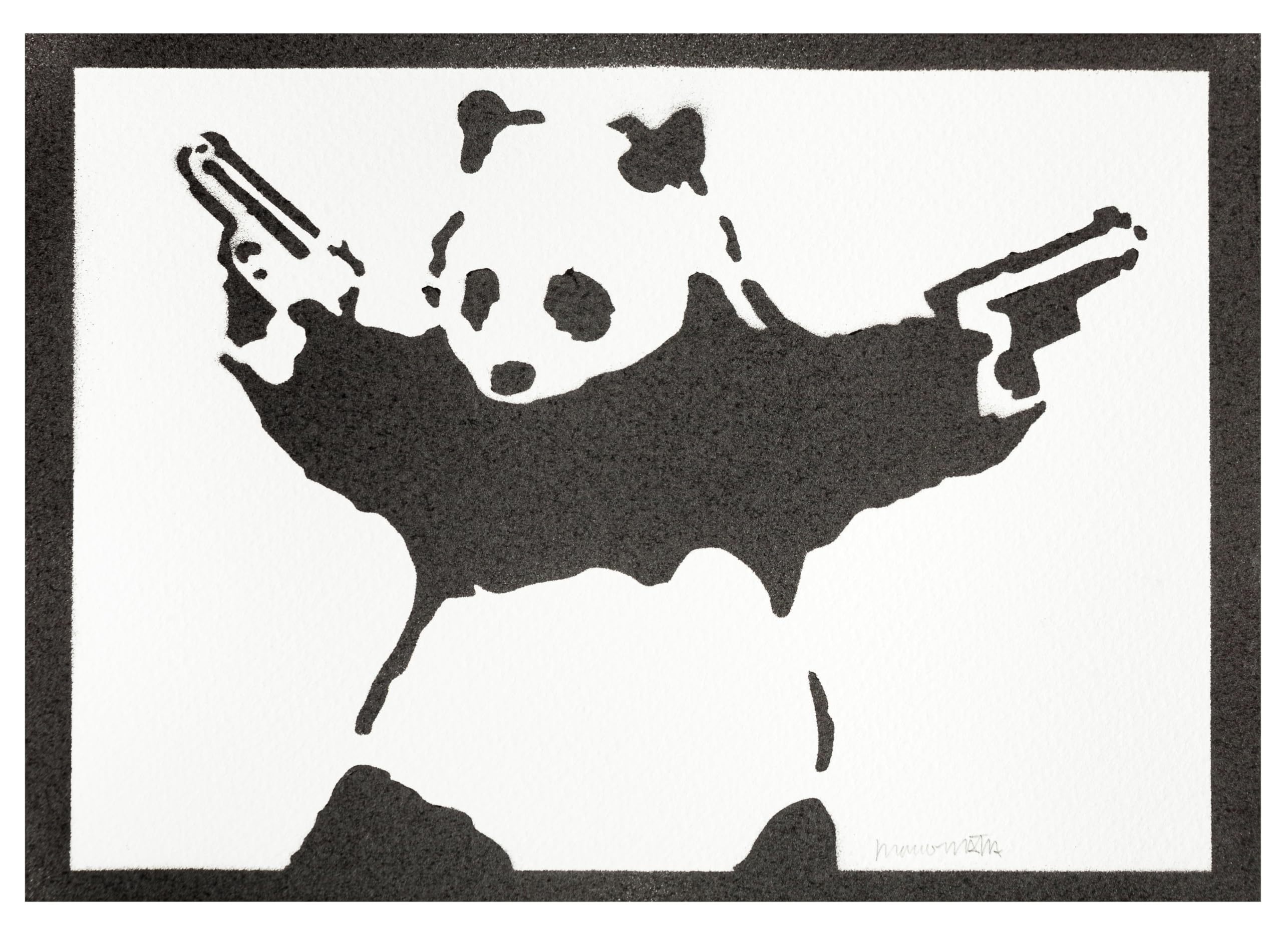 moreno-mata Real Handmade Graffiti Banksy Tribute Poster Panda with Guns Room Decor Home Wall Art Decoration Bedroom Gifts for Men and Women