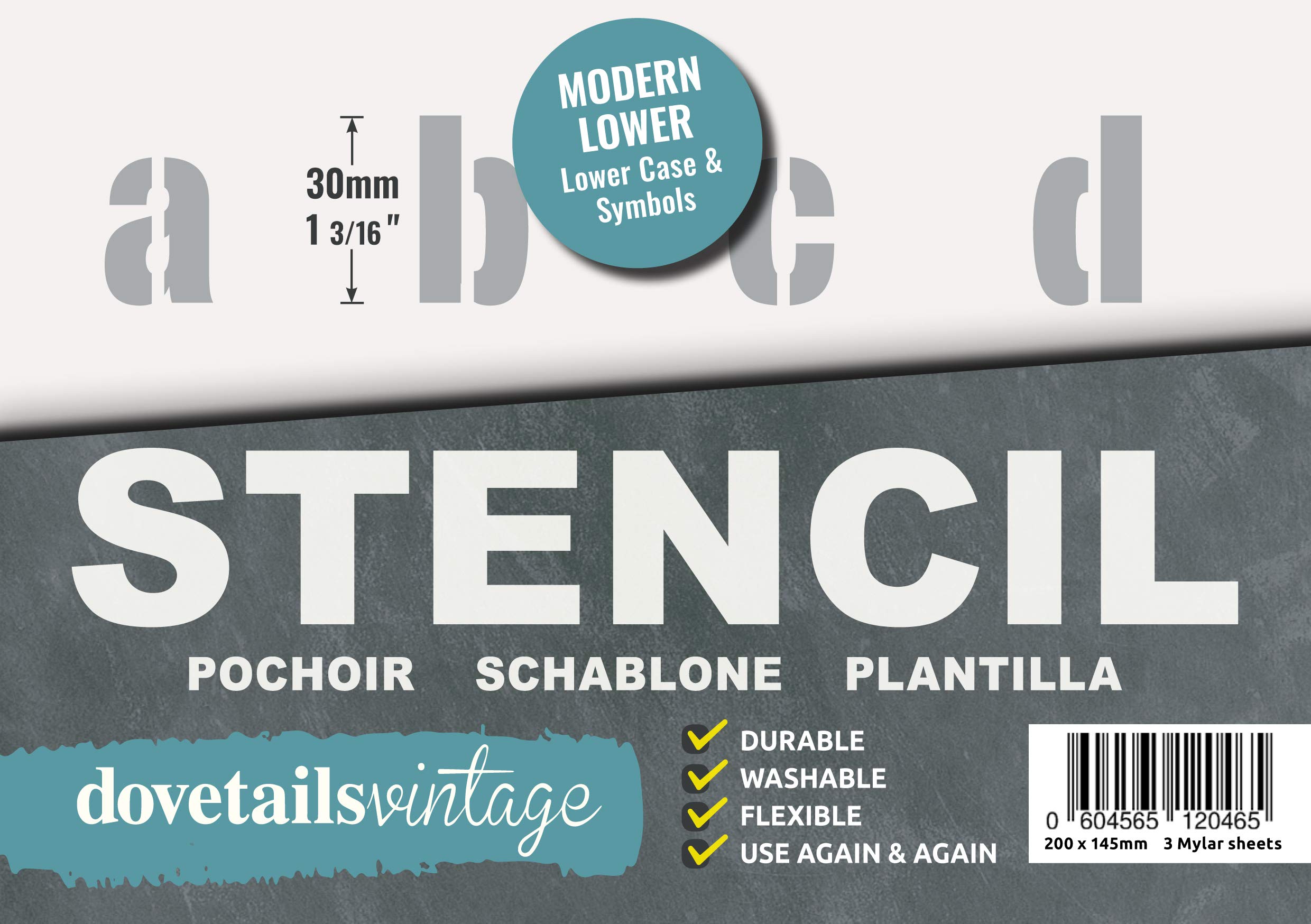 Dovetails Vintage Letter Stencil 30 mm Tall Modern Style Lower Case Letters and Symbols