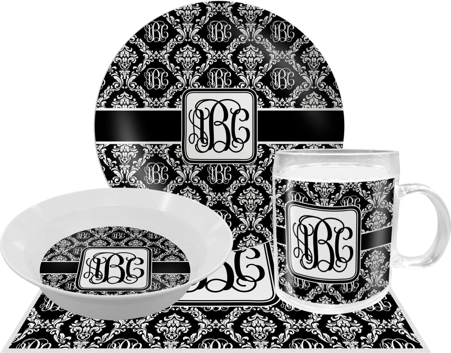 Monogrammed Damask Dinner Set 4 Pc (Personalized