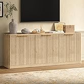 Evermagin 67" Oak Fluted TV Stand for TVs up tp 75", Mid-Century Modern Entertainment Center with Storage Cabinets and Fluted Doors, Wood Media TV Consoles for Living Room and Bedroom Furniture