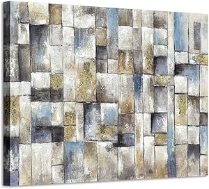 Abstract Canvas Picture Mosaic Artwork: Colorful Square Wall Art Contemporary Painted on Canvas for Bedroom (24''W x 18''H,Multi-Sized)
