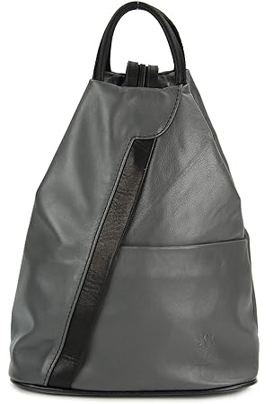 Belli 'City Backpack leichte ital. Leder Rucksack Handtasche - Farbauswahl - 29x32x11 cm (B x H x T) (Grau schwarz)
