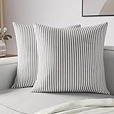 Encasa XO Farmhouse Throw Pillow Covers Set of 2 (18x18 in) Ticking Black | Decorative Cushion Covers No Inserts | Plaid and Stripes Pillow Covers for Living Room, Couch