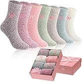 Suhine 7 Pairs Women Bow Fuzzy Socks with Gift Box Cozy Thick Fluffy Mink Wool Fleece Slipper Socks Coquette Bow for Winter Gift Warm Spa Home Sleeping Sock, Pink Series