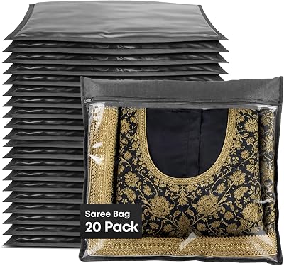 FiNeWaY 20 Pack Saree Storage Bags with Zip Clear Moisture-Resistant Grey