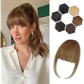 Carendia Clip in Bangs for Women - 100% Real Human Hair Light Brown Wispy Bangs Hair Clip with Temples Hairpieces Fake Bangs for Daily Wear