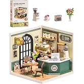 ROBOTIME Super Creator Miniature House Building Set -Romance Caf&eacute; | 119 PCS Plastic DIY Model Kit Coffee Shop with LED Lights, Stress Relief Craft,Unique Birthday Graduation Gift for Collectors
