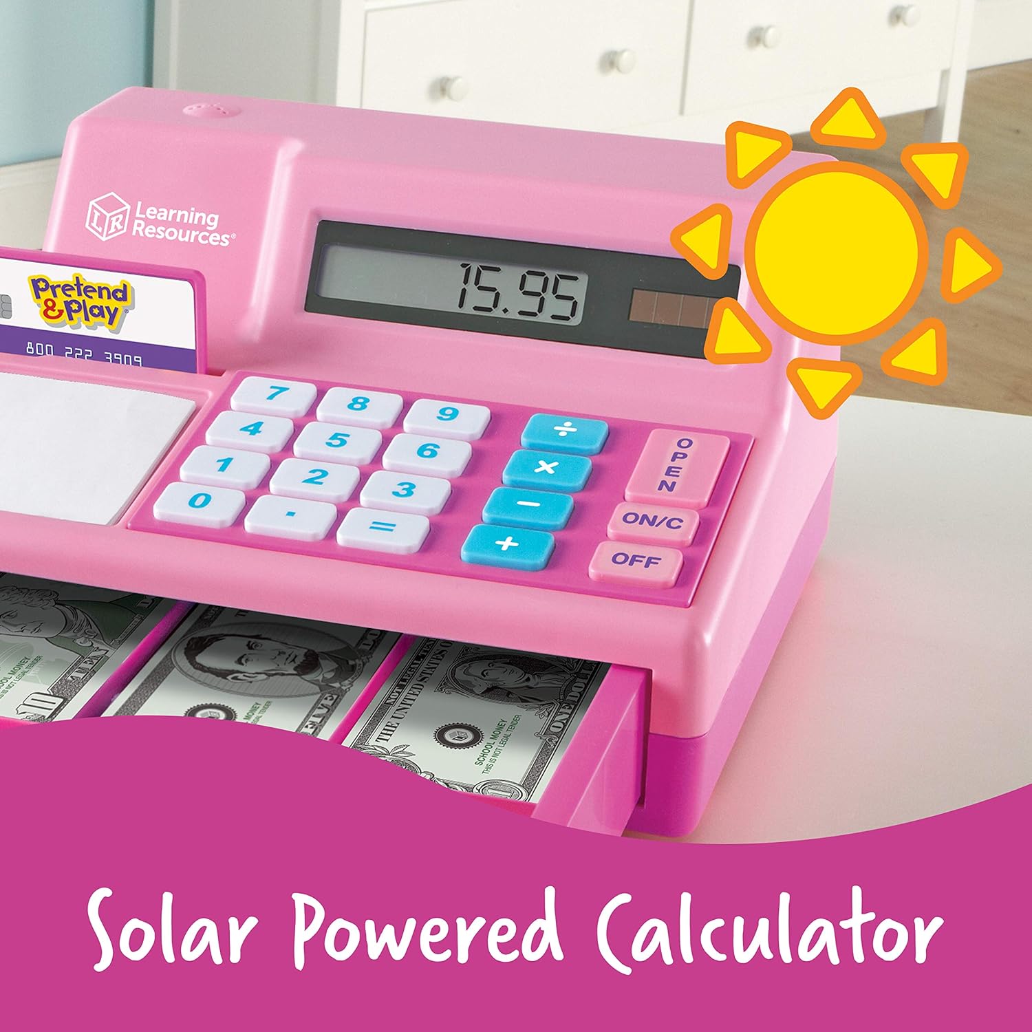 Learning Resources Pretend & Play Calculator Cash Register, Classic Counting Toy, 73 Pieces, Ages 3+, Easter Gifts for Kids, Pink: Toys & Games