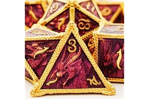 HAOMEJA DND Dice Metal Dragon Set Dice 7 Role Playing Dice D&D Solid Dice Dungeons and Dragons (Gold Purple)