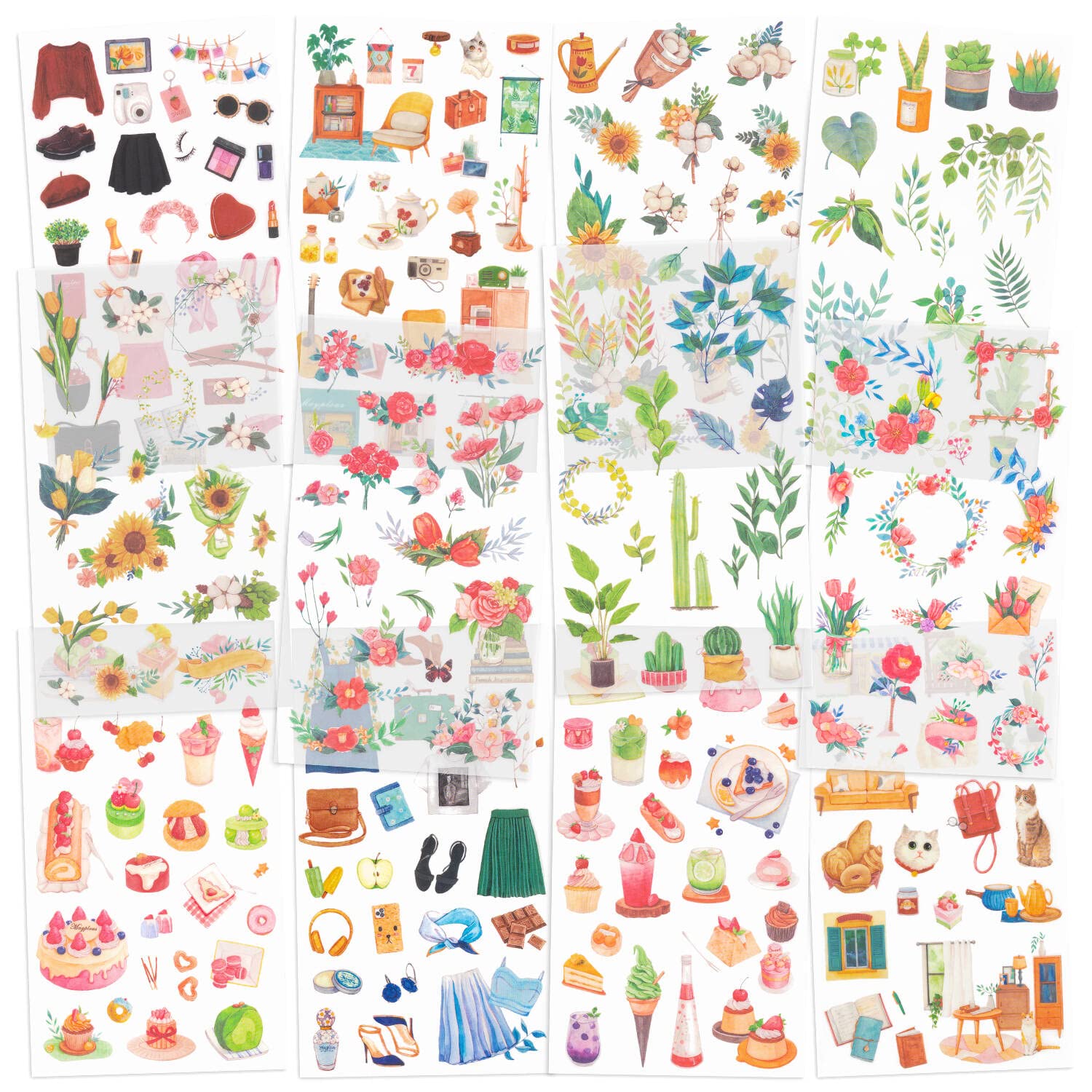 Mayplous Rub-On Transfer Stickers - 12 Sheets Flower & Plant Design Decals for Scrapbooking, Planners, Card Making | Easy-Apply Crafts Embellishments (Village)