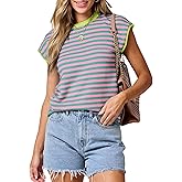 Bozanly Womens Crewneck Striped Knit T Shirts Casual Spring Summer Cap Sleeve Sweater Tank Top 2026