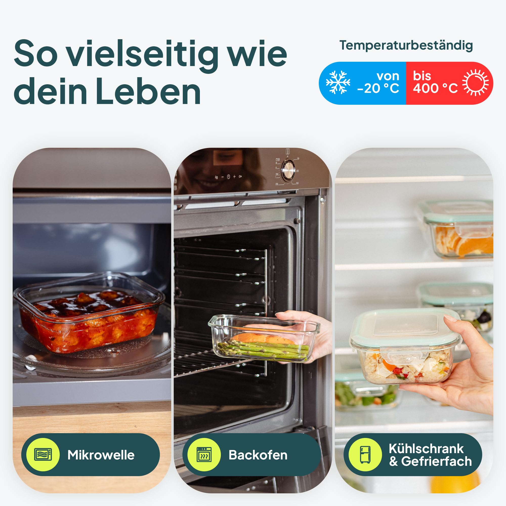 uandu Glasbehälter mit Deckel, 16- teilig, Borosilikatglas mit Deckel, Meal prep Gläser, Frischhaltedosen Glas mit Deckel, Glasdosen mit Deckel Set, Meal prep Boxen Glas (8 Behälter, 8 Deckel) 5