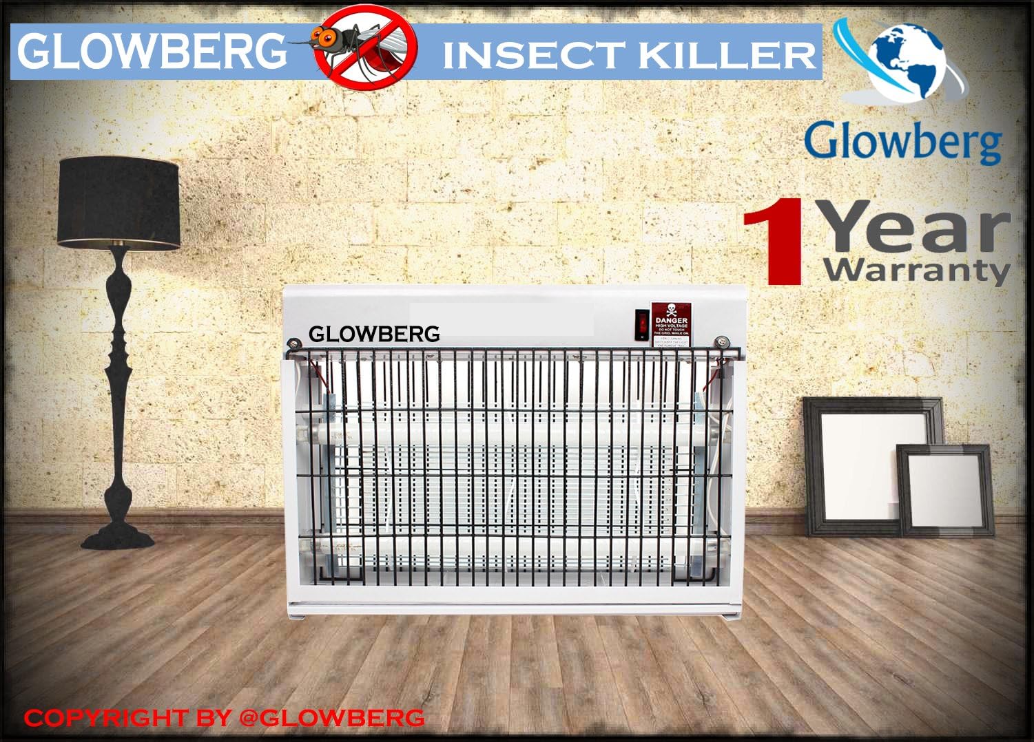 GLOWBERG Insect Killer 20W Slim Flying Insect Killer with [1 Year ] UV Tube Insect Catcher Bug Zapper Repellent Machine with HIGH Voltage Current Rectifier Electric System