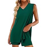 PRETTYGARDEN Women's 2026 Summer 2 Piece Shorts Sets V Neck Long Tank Tops High Waisted Loose Fit Matching Travel Outfits