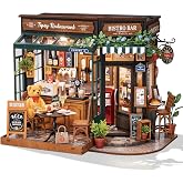 Rolife Coffee Bar Miniature House Kit with LED Lights | 1:24 Scale Tipsy Restaurant Wooden 3D Puzzle Model Kit for Beginners DIY Craft for Adults Diorama Home Decor &amp; Birthday Gift