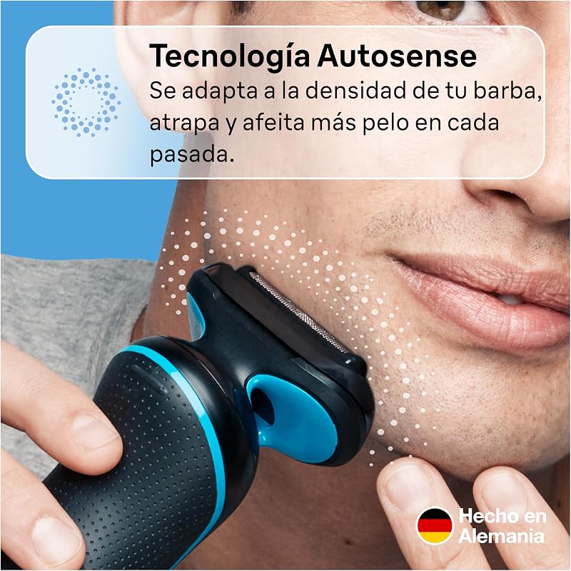 Barbeador elétrico masculino braun 51-b1000s série 5, máquina de barbear de barba easyclean, uso úmido e seco, recarregável, sem fio, azul