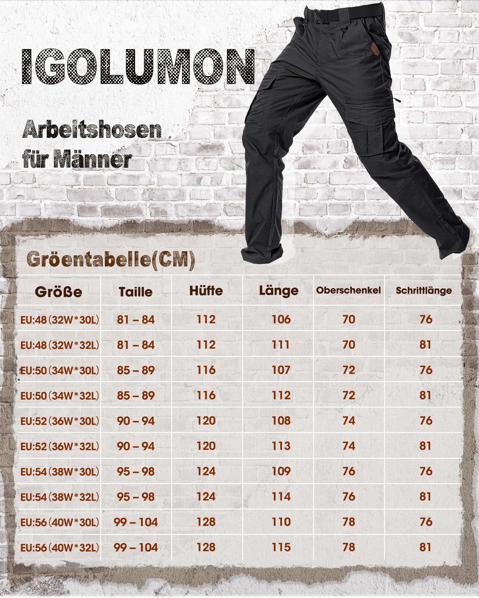 IGOLUMON Arbeitshosen Männer Cargohose Herren Stretch mit Vielen Taschen Outdoorhose Taktische Hose Herren mit Halbelastischer Bund 8