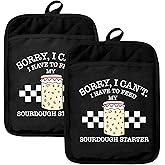 HUGANE Funny Oven Mitts Set, Funny Baking Gifts for Women, Sorry I Can't I Have to Feed My Sourdough Starter Heat Resistant Kitchen Oven Gloves for Baking and Cooking,Pot Holders