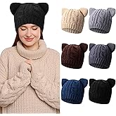 Panitay 6 Pcs Knit Cat Ear Beanies Crochet Hats for Women Girls Y2k Warm Beanie with Ears Winter Cold Weather