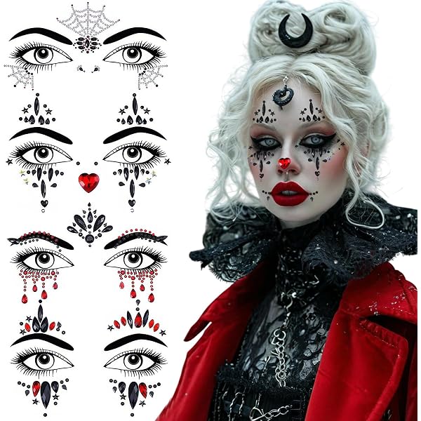 Halloween Gesichtssteine – 4 Bögen Mit Strass Aufklebern, Selbstklebend, Für Kostüme & Partys