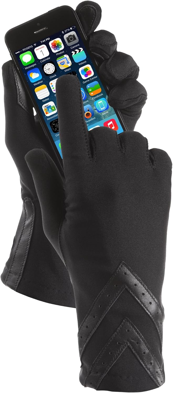 isotoner Women's Spandex Touchscreen Gloves with Fleece Lining and Chevron Details at  Women’s Clothing store