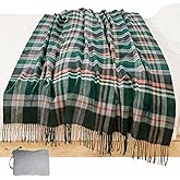 WAMSOFT Wool Throw Blanket 55x83 Inch Plaid Tartan Blankets Camping Throws Couch Throws Blankets for Travel 1.5lb