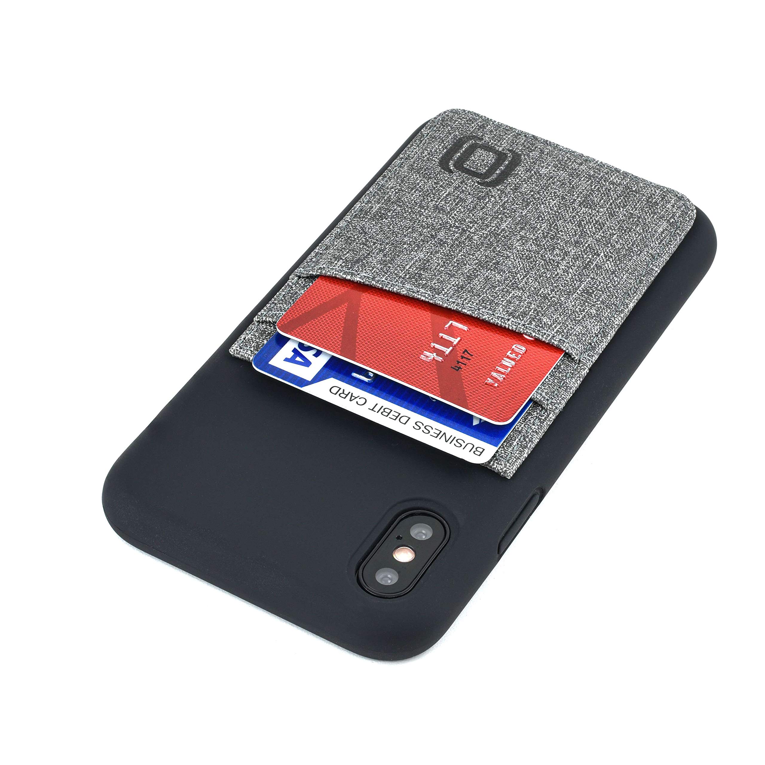 Dockem M2L Liquid Silicone Luxe Card Case for iPhone X and XS: Extra Protective Wallet Case with Built-in Metal Plate for Magnetic Mounting (M-Series, Black with Grey)