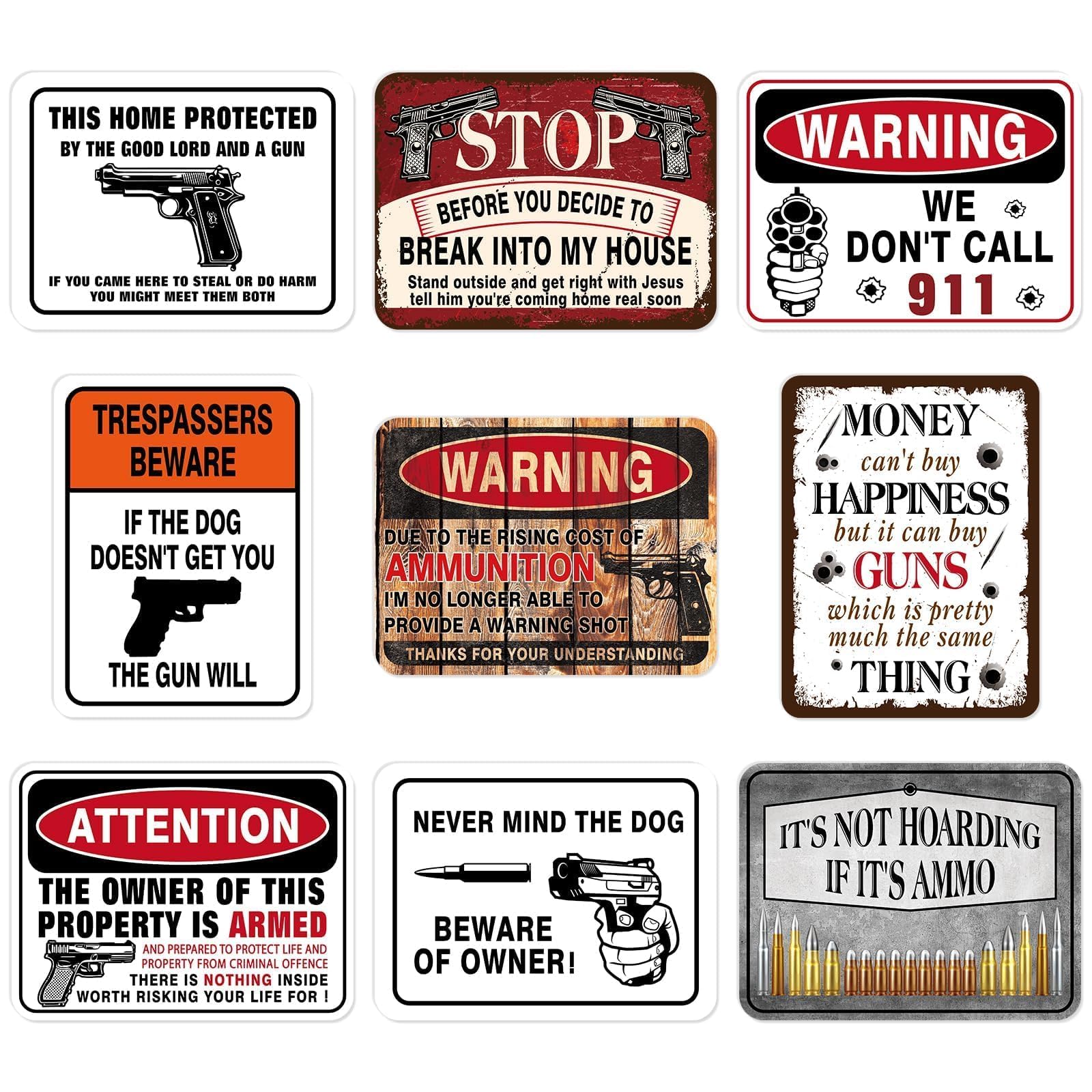 WERNNSAl Gun Party Decorations - 9PCS Funny Gun Sign Birthday Party Supplies for Men Boys Gun Pistol Shooting Wall Decor for Gun Theme Birthday Man Cave Signs Home Garden Yard Wall Decor