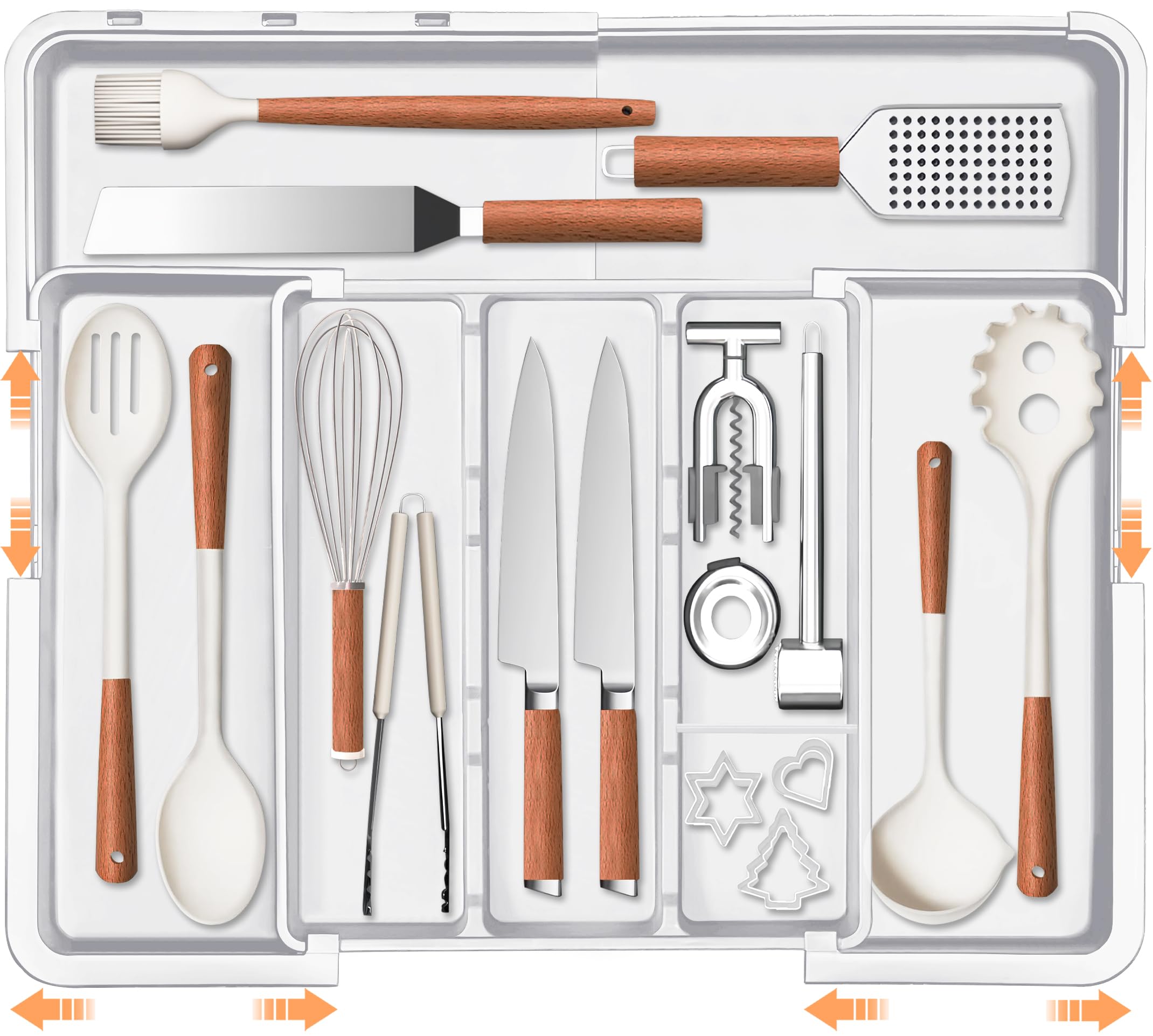 Photo 1 of Spaclear Large Utensil Drawer Organizer Expandable Silverware Organizer for Kitchen Drawer Adjustable Cooking Utensil Holder Cutlery Flatware Tray Spatula Tools Gadgets Storage Dividers Plastic White