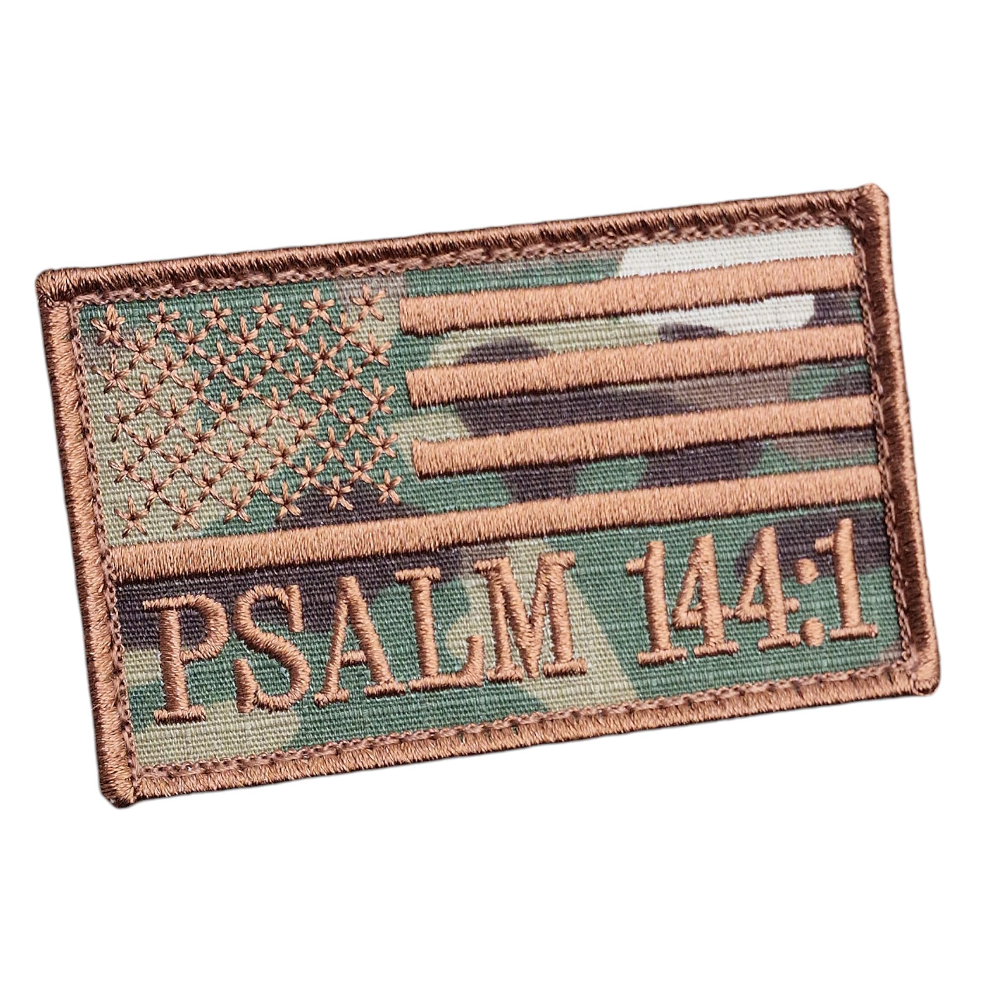 Multicam Psalm 144:1 2x3.25 Christian Morale OCP USA Tactical Touch Fastener Cap Patch
