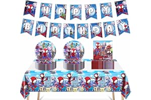 MATCONLY 50pcs Children Amazing Anime Birthday Party Supplies Decorations, 24 Plates, 24 Napkins, 1 Tablecloth and 1 Pull Flag, Birthday Party Favors for Kids Boys Girls