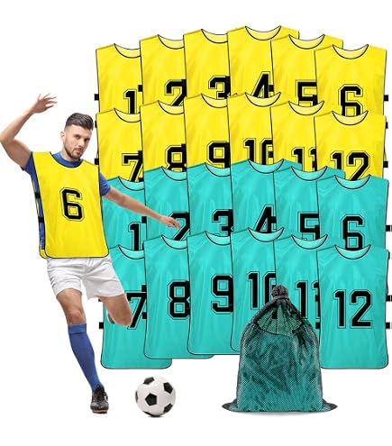 Lot De 24 Gilets D’Entraînement Maillots Pinnies Adultes – Bleu/Rouge, Maille Nylon Respirante