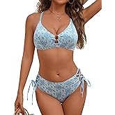 Blooming Jelly Women's Bikini Sets Floral Printed Two Piece Swimsuits O-Ring Cheeky Mid Rise Bathing Suit