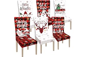 Ganeen 6 Pcs Christmas Chair Covers Merry Christmas Chair Back Cover Stretch Christmas Seat Cover Washable Xmas Dining Chair Protector Slipcover for Dining Room Kitchen Holiday Party (Cute Style)