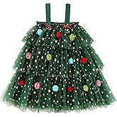 Noubeau Toddler Baby Girl Christmas Dress Star Sequin Layered Green Tutu Dresses Pompom Cake Smash Xmas Clothes