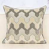 Alerfa Square Pillow Geometric Stripes Embroidery Cut Velvet Cushion Case Luxury Modern Throw Pillow Cover Decorative Pillow for Couch Sofa Living Room Bedroom Car 18 x 18 Inch Gray
