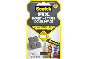 Scotch Lot de 64 carrés amovibles de 12,7 x 12,7 mm chacun, couleur grise, peut contenir jusqu'à 225 g par carré, bonne résis