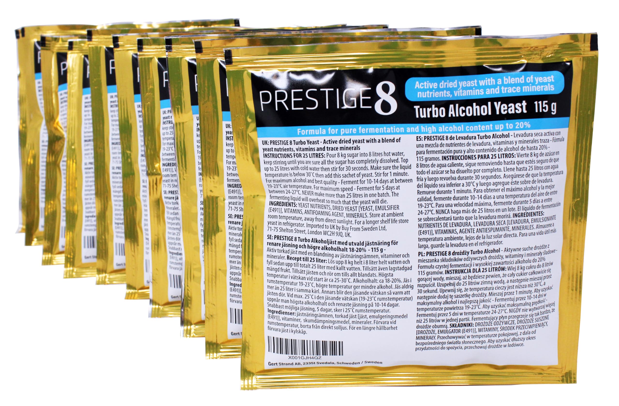 The Original Prestige - Prestige 8 Turbo Yeast 20 Percent - Pack of 10 - All Purpose Home for Pure Fermentation and Fermentation of Beverages, Distillates, and Fruit Drinks - 1200 Grams