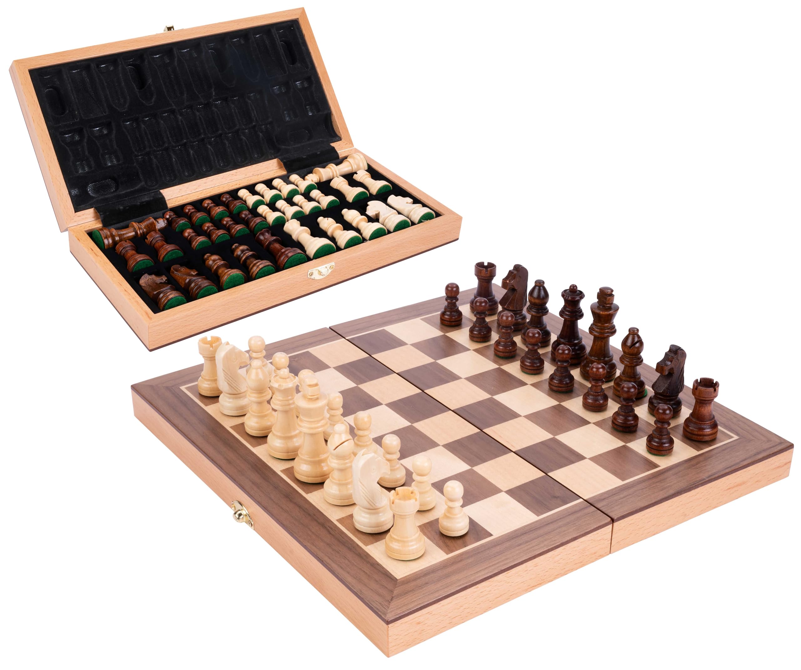 Engelhart - 151203 - Beech wood chess set with walnut veneer - foldable - Dimensions: 30 x 30 x 5 cm - King: 64 mm, Square 33 mm - Pieces included