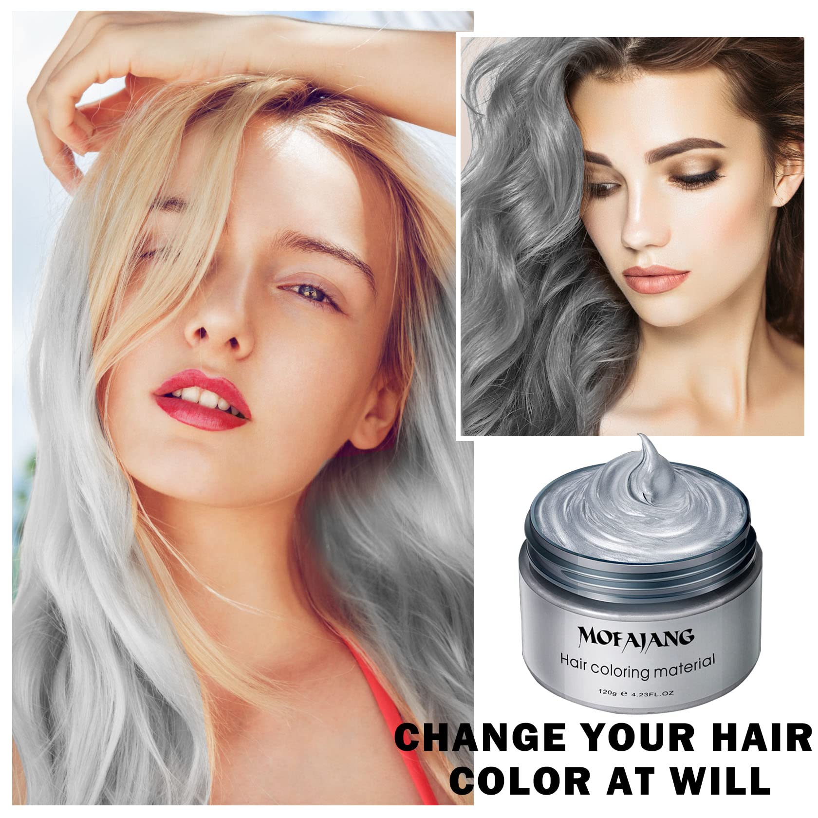 Silver Hair Dye Wax Color,Temporary Hair Dye Color,Washable Treatment with All Day Hold,Natural Hair Wax for Party, Cosplay, Halloween, Christmas,Daily Use, Date