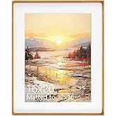 Husteria 16x20 Picture Frame in Natural Teak Wood, Solid Wooden Photo Frames Matted to 12x16, Gallery Poster Frames for Wall Mount