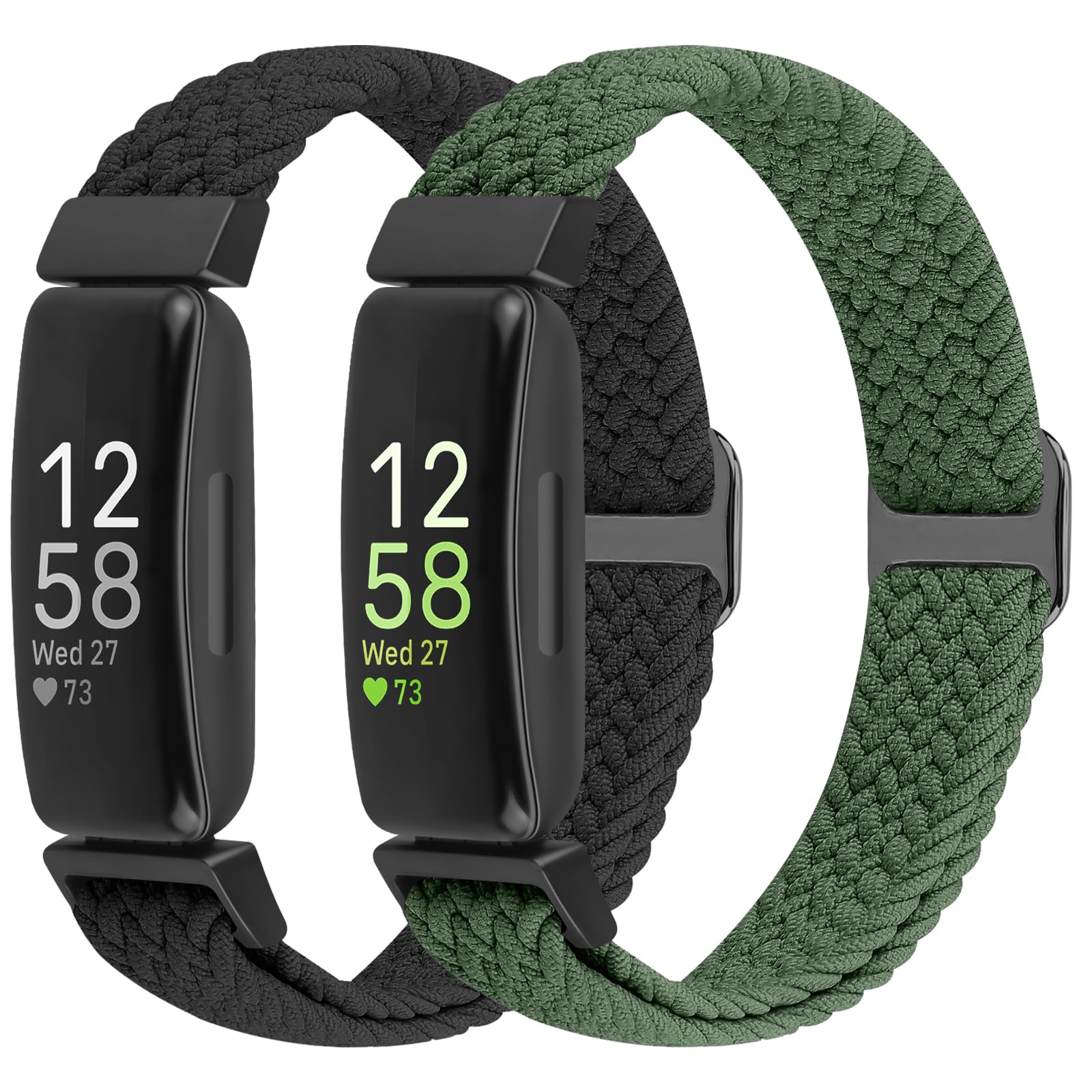 BTTNG 2 Pack Elastic Braided Straps Compatible with Fitbit Inspire 3/ Inspire 2/Inspire/Inspire HR/Ace 3/Ace 2 Women Men Kids, Adjustable Stretchy Wristbands Loop Sports Replacement Band