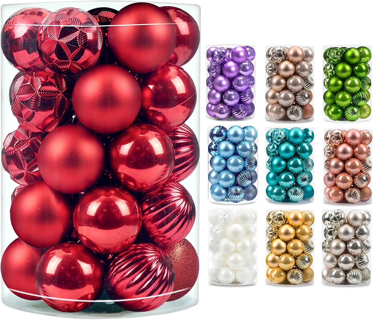 Ornaments - AMS 2.36''/60mm 34ct Christmas Ball Large Ornaments Party Decorations Shatterproof Festival Pendant Hangings for Xmas Tree Decor(Red)